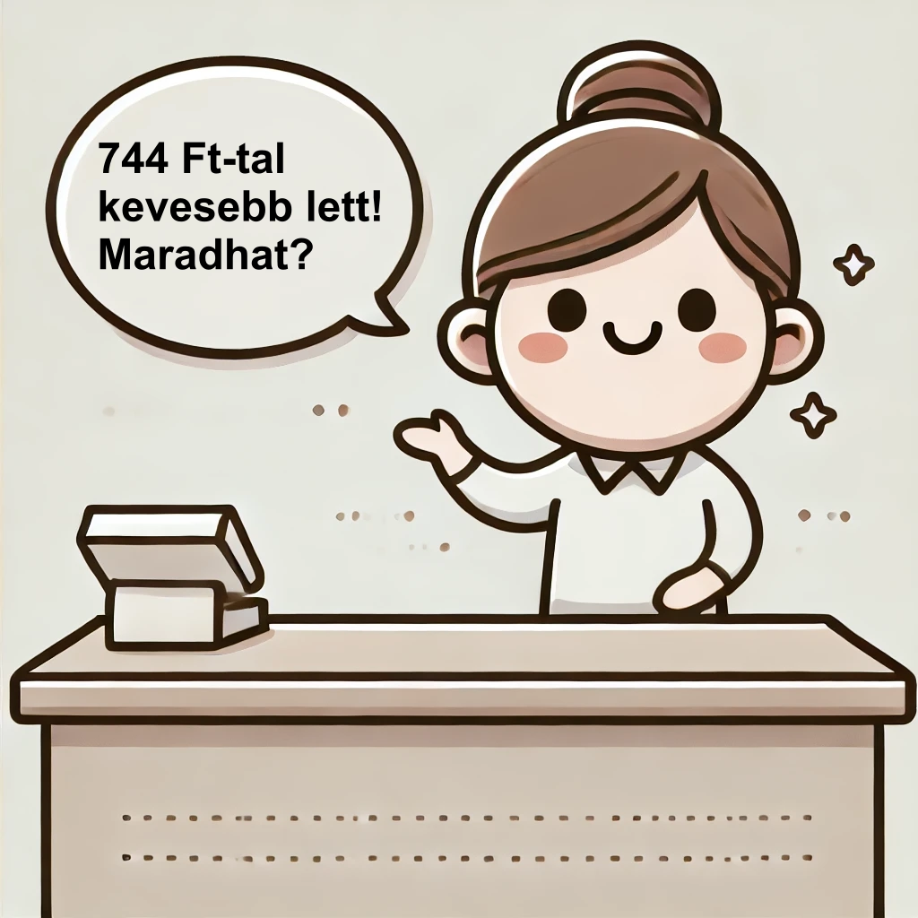 DALL·E 2024-11-13 16.26.58 - An illustration of a friendly seller character standing behind a counter, with a blank speech bubble above for adding custom text. The seller has a we.webp